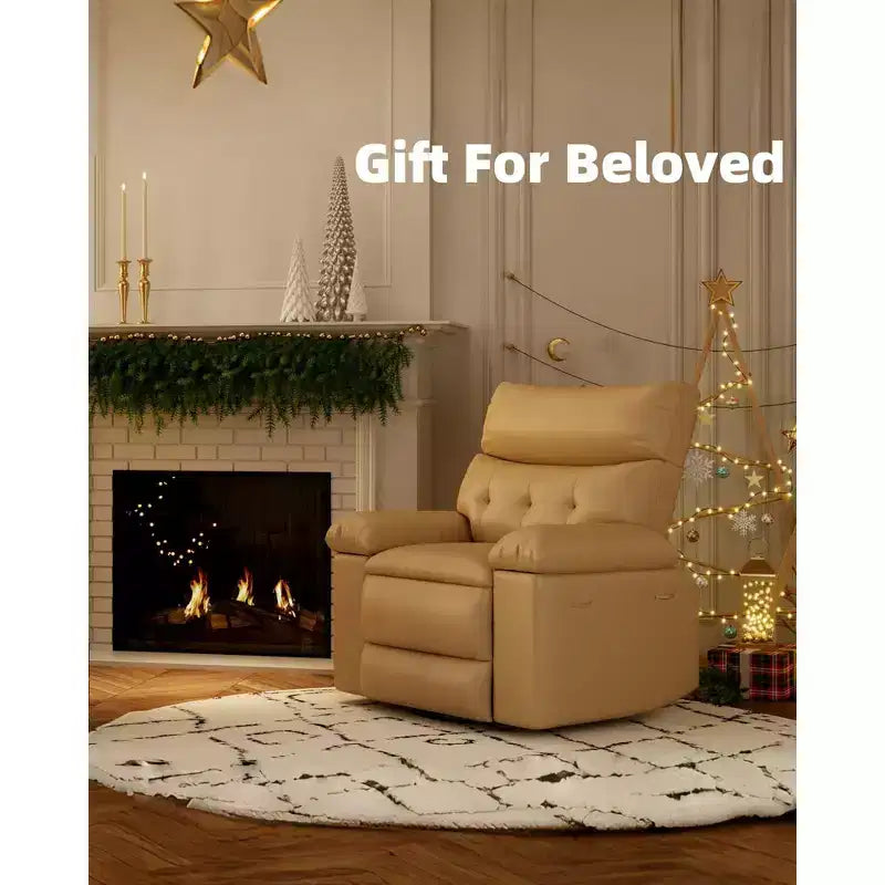 Poltrona reclinabile elettrica a 360° con funzione Power Swivel Rocker, riscaldamento e massaggio, in pelle PU (imbottitura 1,5X in spugna per soggiorno)