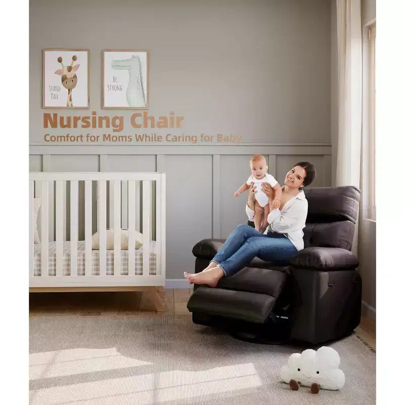 Poltrona reclinabile elettrica a 360° con funzione Power Swivel Rocker, riscaldamento e massaggio, in pelle PU (imbottitura 1,5X in spugna per soggiorno)