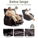 Poltrona reclinabile elettrica a 360° con funzione Power Swivel Rocker, riscaldamento e massaggio, in pelle PU (imbottitura 1,5X in spugna per soggiorno)