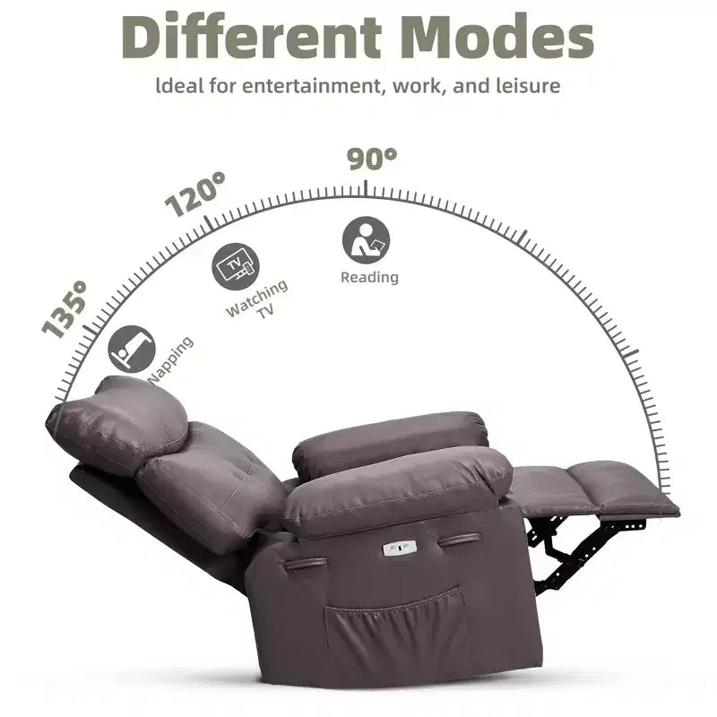 Poltrona reclinabile elettrica a 360° con funzione Power Swivel Rocker, riscaldamento e massaggio, in pelle PU (imbottitura 1,5X in spugna per soggiorno)