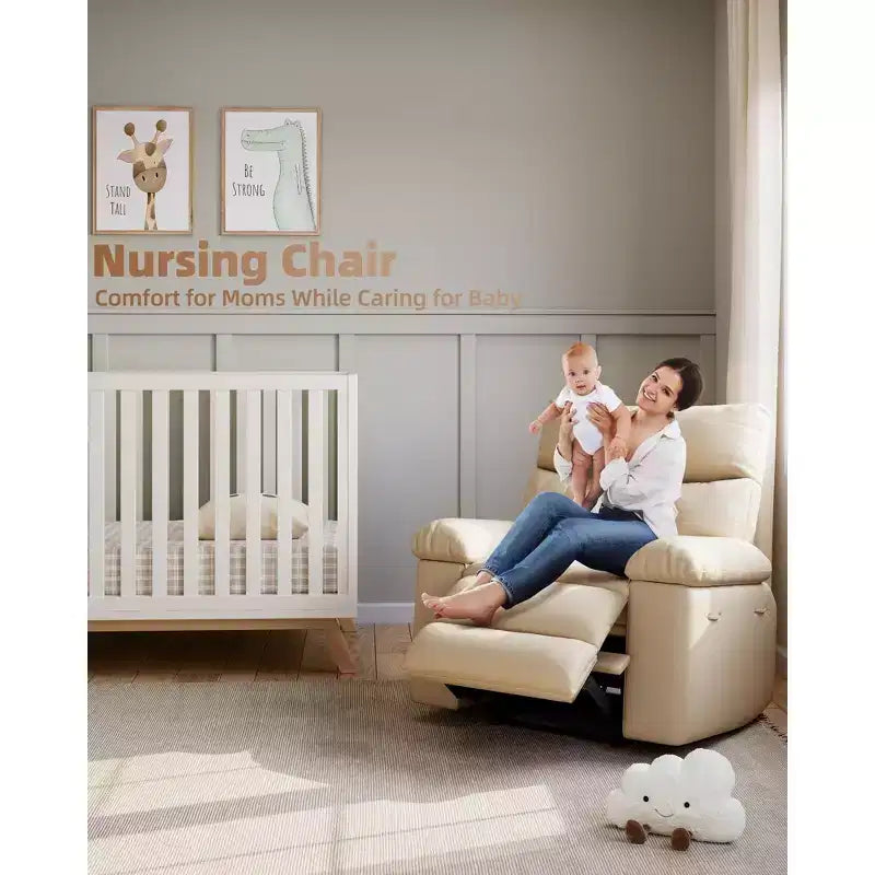 Poltrona reclinabile elettrica a 360° con funzione Power Swivel Rocker, riscaldamento e massaggio, in pelle PU (imbottitura 1,5X in spugna per soggiorno)