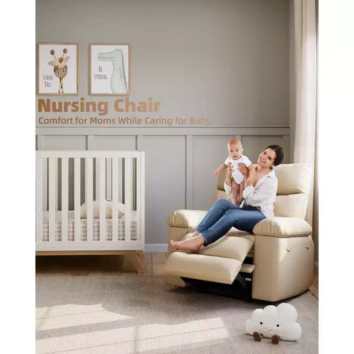 Poltrona reclinabile elettrica a 360° con funzione Power Swivel Rocker, riscaldamento e massaggio, in pelle PU (imbottitura 1,5X in spugna per soggiorno)
