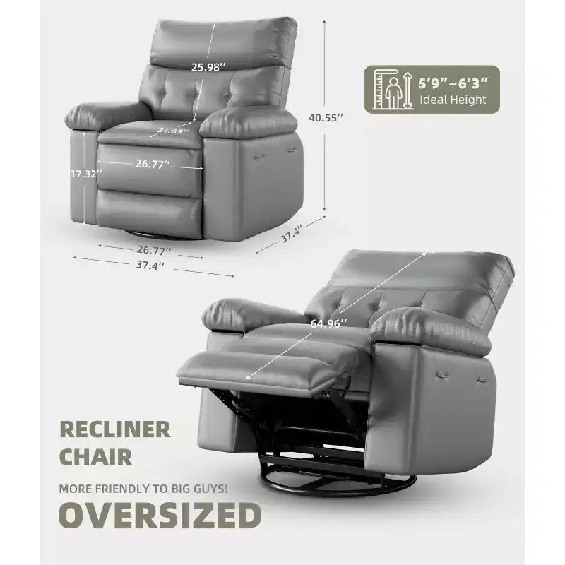 Poltrona reclinabile elettrica a 360° con funzione Power Swivel Rocker, riscaldamento e massaggio, in pelle PU (imbottitura 1,5X in spugna per soggiorno)