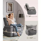 Poltrona reclinabile elettrica a 360° con funzione Power Swivel Rocker, riscaldamento e massaggio, in pelle PU (imbottitura 1,5X in spugna per soggiorno)