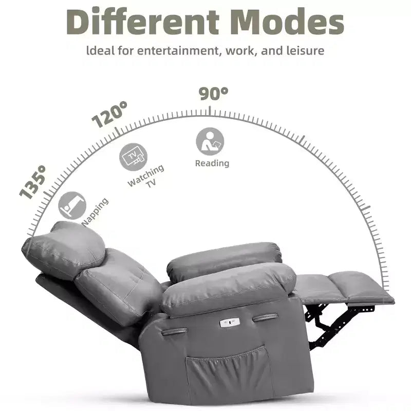 Poltrona reclinabile elettrica a 360° con funzione Power Swivel Rocker, riscaldamento e massaggio, in pelle PU (imbottitura 1,5X in spugna per soggiorno)