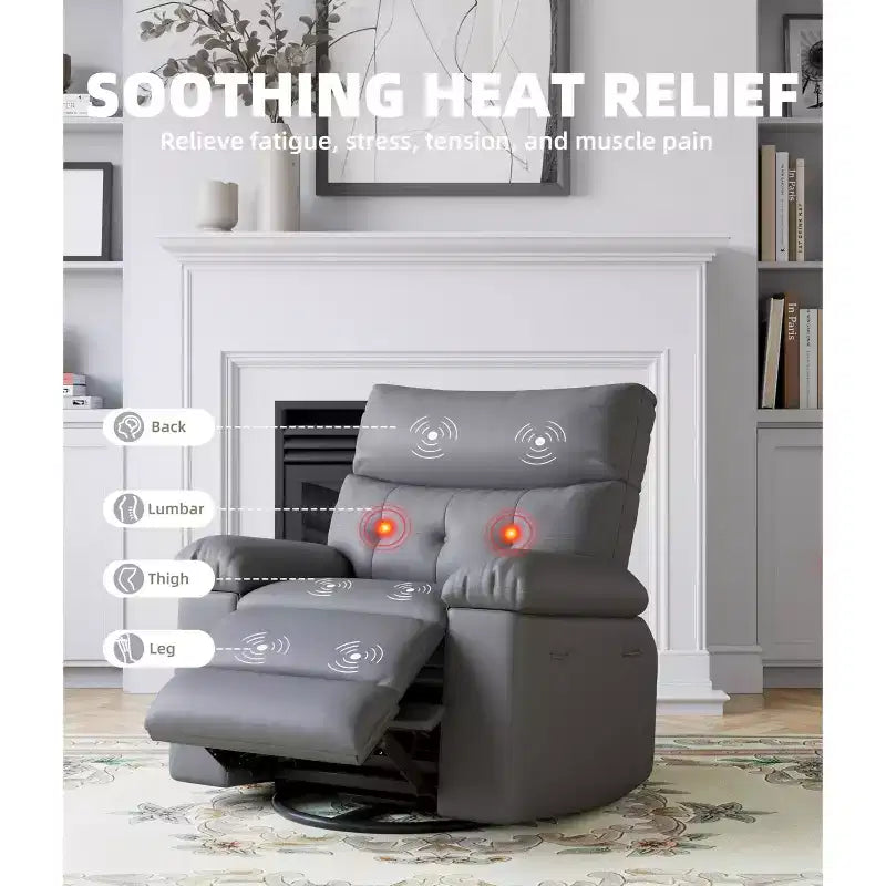 Poltrona reclinabile elettrica a 360° con funzione Power Swivel Rocker, riscaldamento e massaggio, in pelle PU (imbottitura 1,5X in spugna per soggiorno)