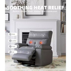 Poltrona reclinabile elettrica a 360° con funzione Power Swivel Rocker, riscaldamento e massaggio, in pelle PU (imbottitura 1,5X in spugna per soggiorno)