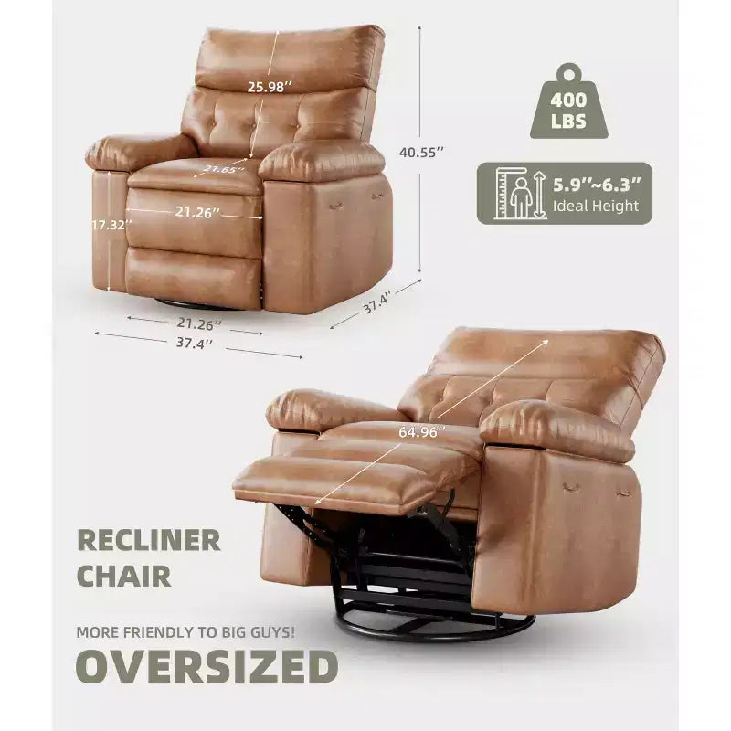 Poltrona reclinabile elettrica a 360° con funzione Power Swivel Rocker, riscaldamento e massaggio, in pelle PU (imbottitura 1,5X in spugna per soggiorno)