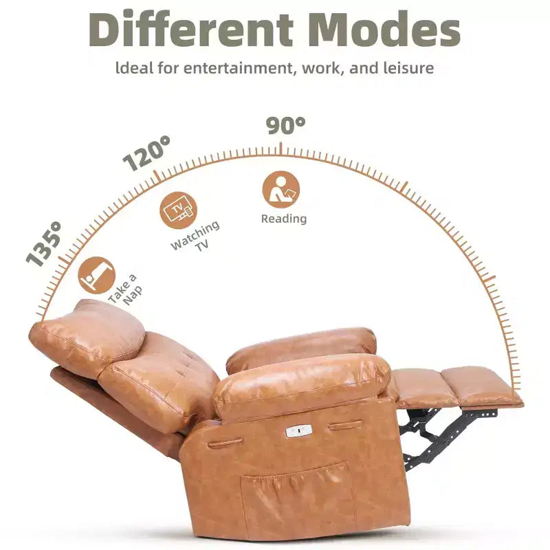 Poltrona reclinabile elettrica a 360° con funzione Power Swivel Rocker, riscaldamento e massaggio, in pelle PU (imbottitura 1,5X in spugna per soggiorno)
