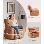 Poltrona reclinabile elettrica a 360° con funzione Power Swivel Rocker, riscaldamento e massaggio, in pelle PU (imbottitura 1,5X in spugna per soggiorno)