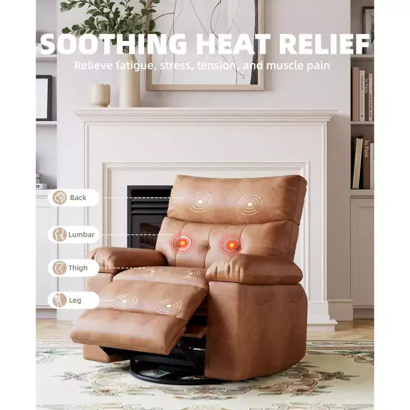 Poltrona reclinabile elettrica a 360° con funzione Power Swivel Rocker, riscaldamento e massaggio, in pelle PU (imbottitura 1,5X in spugna per soggiorno)