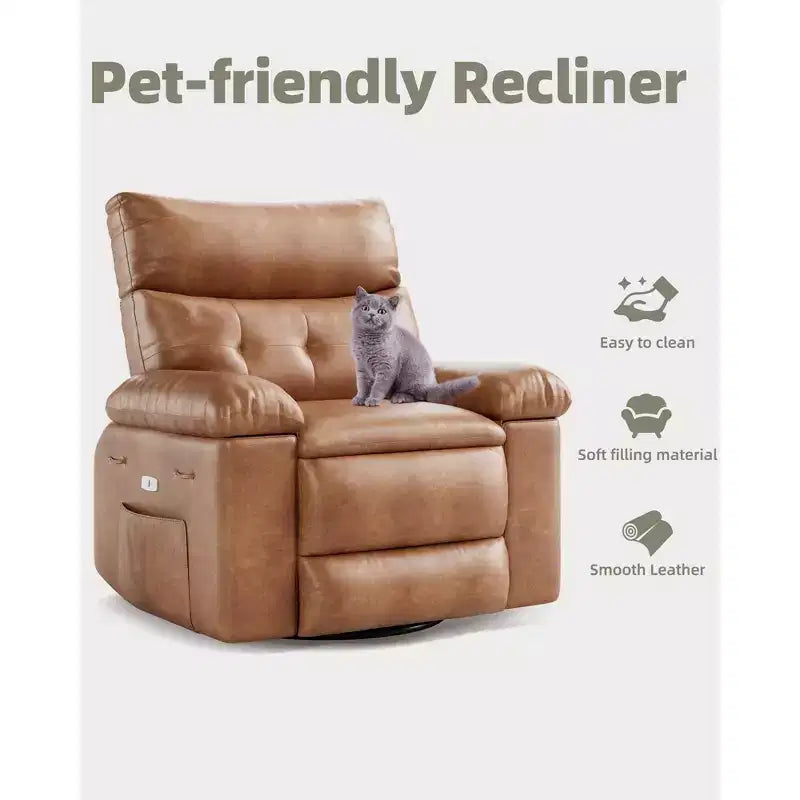 Poltrona reclinabile elettrica a 360° con funzione Power Swivel Rocker, riscaldamento e massaggio, in pelle PU (imbottitura 1,5X in spugna per soggiorno)