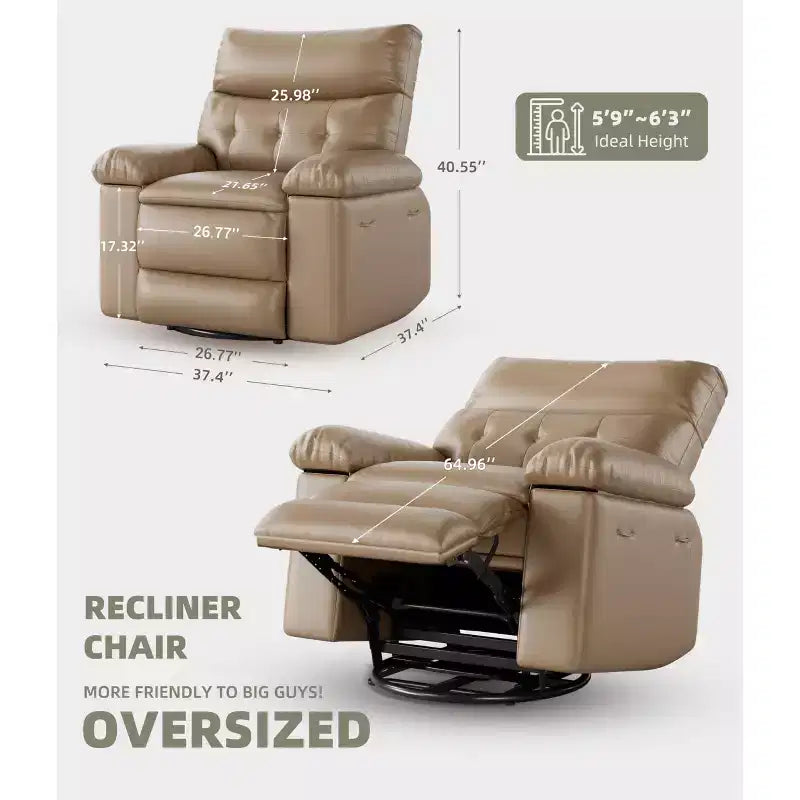 Poltrona reclinabile elettrica a 360° con funzione Power Swivel Rocker, riscaldamento e massaggio, in pelle PU (imbottitura 1,5X in spugna per soggiorno)