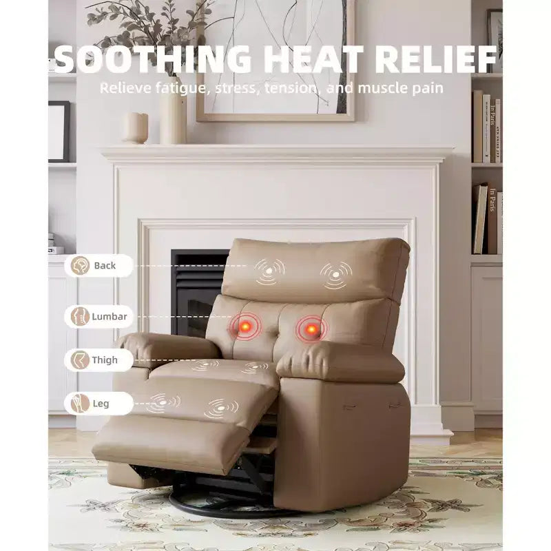 Poltrona reclinabile elettrica a 360° con funzione Power Swivel Rocker, riscaldamento e massaggio, in pelle PU (imbottitura 1,5X in spugna per soggiorno)