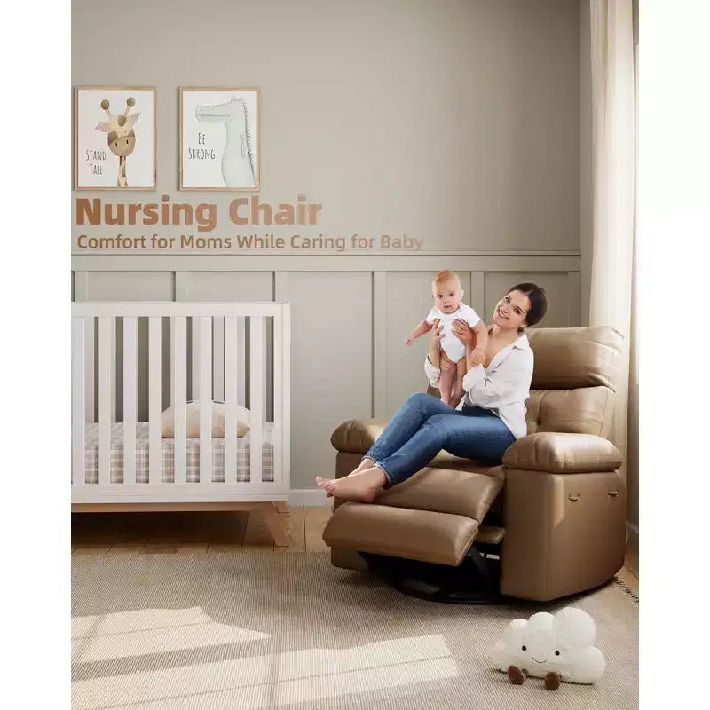Poltrona reclinabile elettrica a 360° con funzione Power Swivel Rocker, riscaldamento e massaggio, in pelle PU (imbottitura 1,5X in spugna per soggiorno)