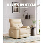 Poltrona reclinabile elettrica a 360° con funzione Power Swivel Rocker, riscaldamento e massaggio, in pelle PU (imbottitura 1,5X in spugna per soggiorno)