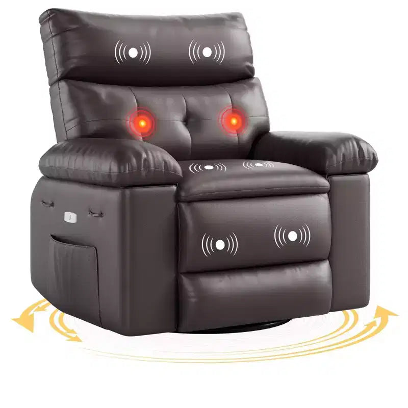 Poltrona reclinabile elettrica a 360° con funzione Power Swivel Rocker, riscaldamento e massaggio, in pelle PU (imbottitura 1,5X in spugna per soggiorno)