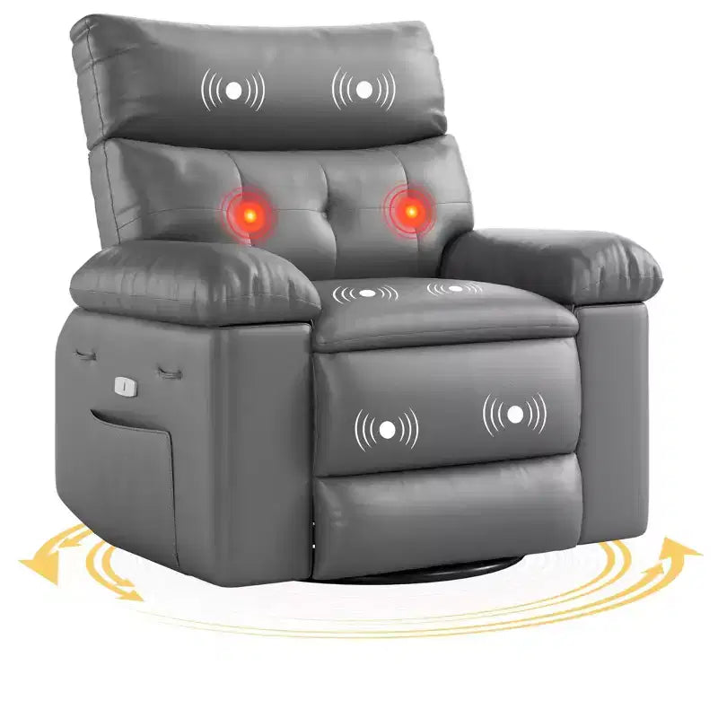 Poltrona reclinabile elettrica a 360° con funzione Power Swivel Rocker, riscaldamento e massaggio, in pelle PU (imbottitura 1,5X in spugna per soggiorno)