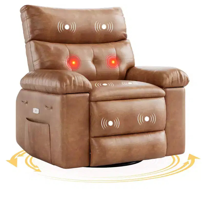 Poltrona reclinabile elettrica a 360° con funzione Power Swivel Rocker, riscaldamento e massaggio, in pelle PU (imbottitura 1,5X in spugna per soggiorno)