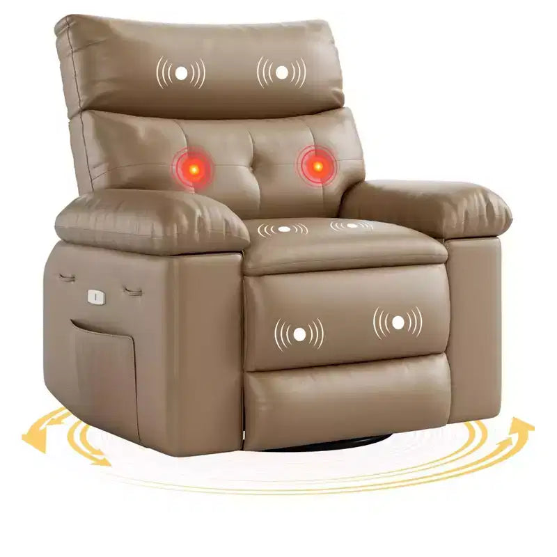 Poltrona reclinabile elettrica a 360° con funzione Power Swivel Rocker, riscaldamento e massaggio, in pelle PU (imbottitura 1,5X in spugna per soggiorno)