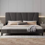 King Size Bed Frame with Adjustable Headboard, Upholstered King Platform Bedframe with Strong Wooden Slats, Mattress Foundation