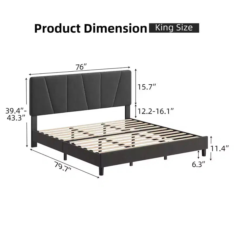 Struttura Letto King Size con Testiera Regolabile, Giroletto Imbottito King Size con Robuste Doghe in Legno, Base Materasso