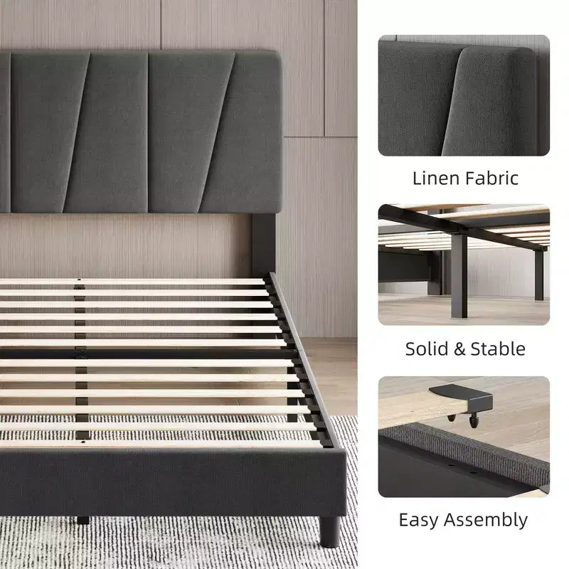 Struttura Letto King Size con Testiera Regolabile, Giroletto Imbottito King Size con Robuste Doghe in Legno, Base Materasso