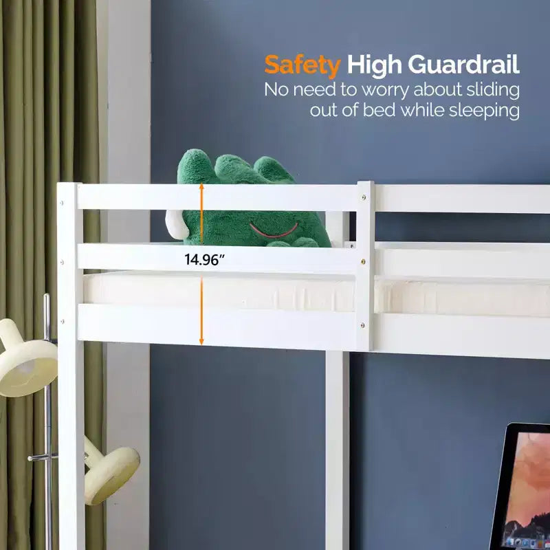 Vingli Letto a Soppalco con Scrivania, Letto a Castello in Legno Twin Size con LED RGB per Adulti, 2 Stazioni di Ricarica su Sponda Alta e Scrivania, Supporto a Doghe in Legno, Bianco