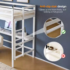 Vingli Letto a Soppalco con Scrivania, Letto a Castello in Legno Twin Size con LED RGB per Adulti, 2 Stazioni di Ricarica su Sponda Alta e Scrivania, Supporto a Doghe in Legno, Bianco