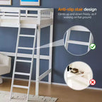 Letto a soppalco singolo VINGLI in legno con stazione di ricarica/LED, pioli piatti, sponda alta 15 pollici, supporto a doghe in legno senza bisogno di molle, Bianco