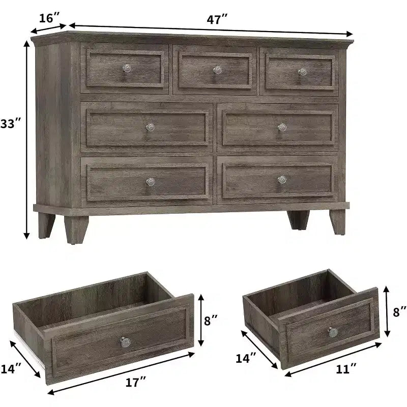 Cassettiera porta TV a 7 cassetti, mobile lungo moderno con maniglie vintage e ampio spazio contenitivo per soggiorno, camera da letto, corridoio