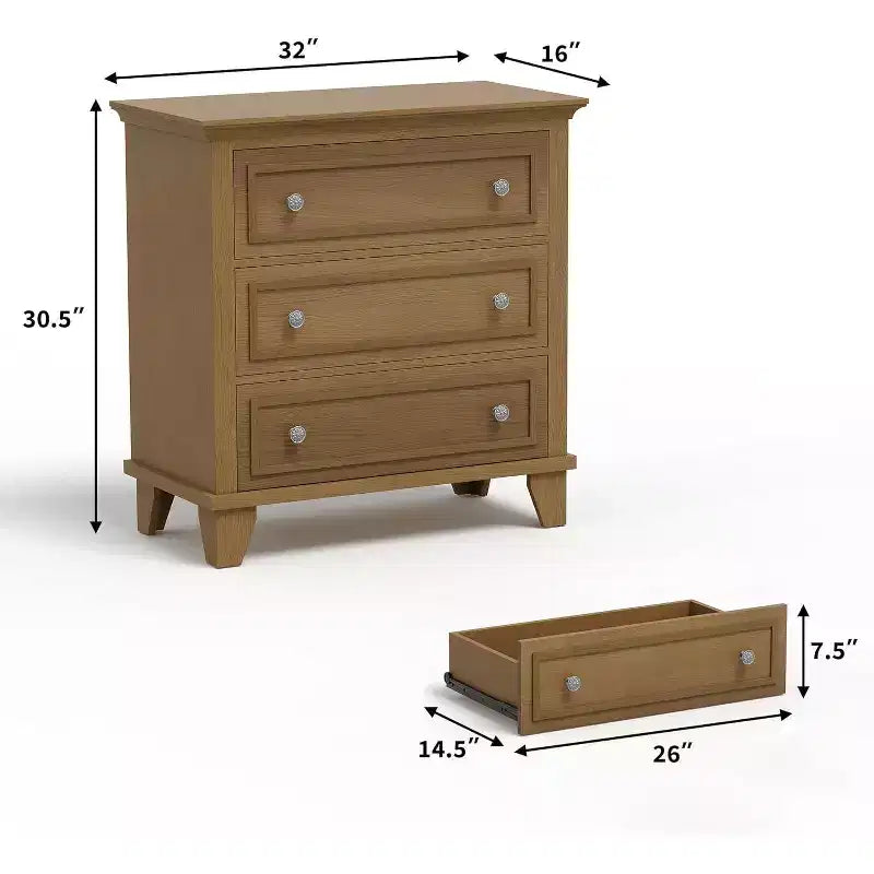 Cassettiera moderna a 3 cassetti, comò compatto in legno con robuste maniglie in metallo, salvaspazio per camera da letto, ingresso, corridoio