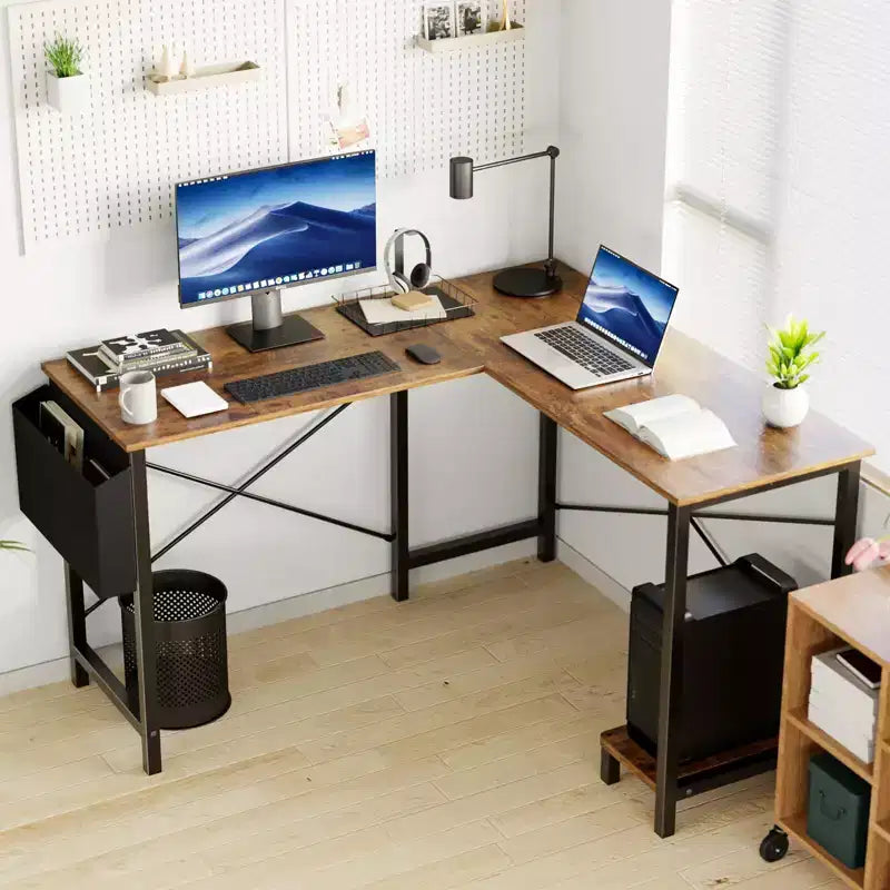 Okak Scrivania ad Angolo a L da 50 Pollici con Ripiano Porta CPU, Scrivania da Ufficio con Borsa Laterale, Scrivania per Ufficio, Soggiorno, Studio