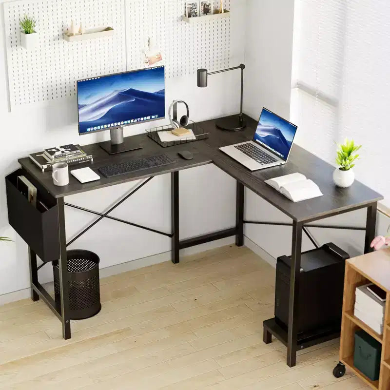 Okak Scrivania ad Angolo a L da 50 Pollici con Ripiano Porta CPU, Scrivania da Ufficio con Borsa Laterale, Scrivania per Ufficio, Soggiorno, Studio