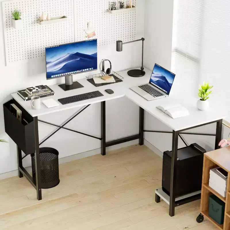 Okak Scrivania ad Angolo a L da 50 Pollici con Ripiano Porta CPU, Scrivania da Ufficio con Borsa Laterale, Scrivania per Ufficio, Soggiorno, Studio