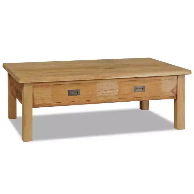 vidaXL Tavolino da caffè in legno massello di teak con due cassetti - Tavolo in stile rustico marrone per soggiorno e salotto, facile da montare