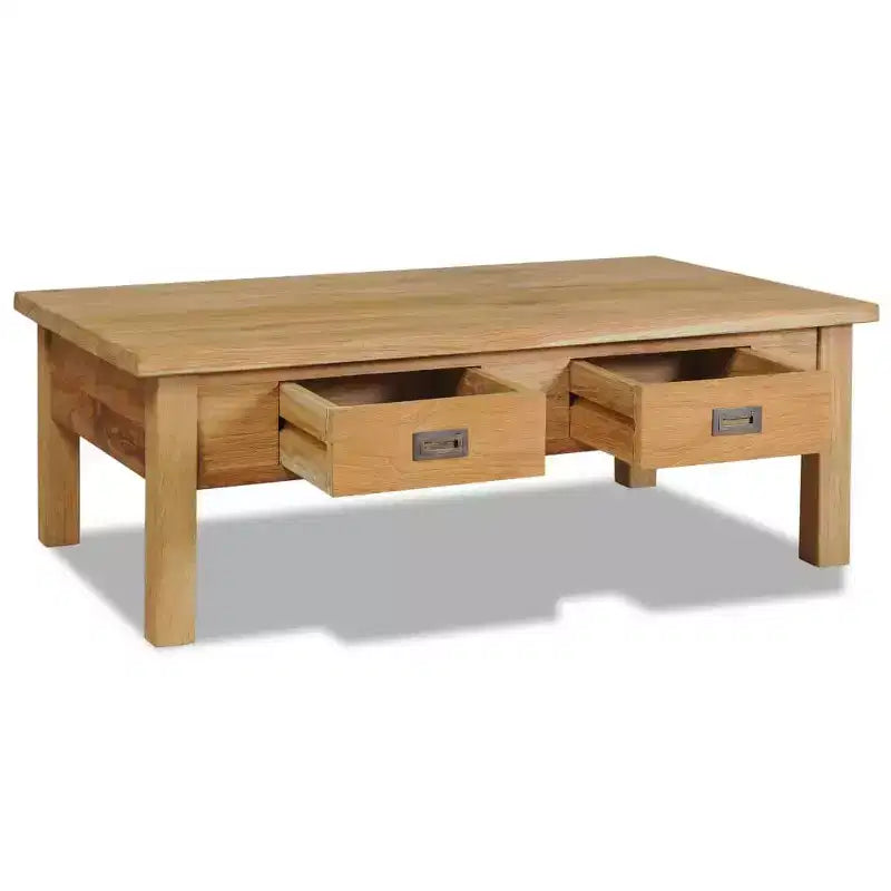 vidaXL Tavolino da caffè in legno massello di teak con due cassetti - Tavolo in stile rustico marrone per soggiorno e salotto, facile da montare