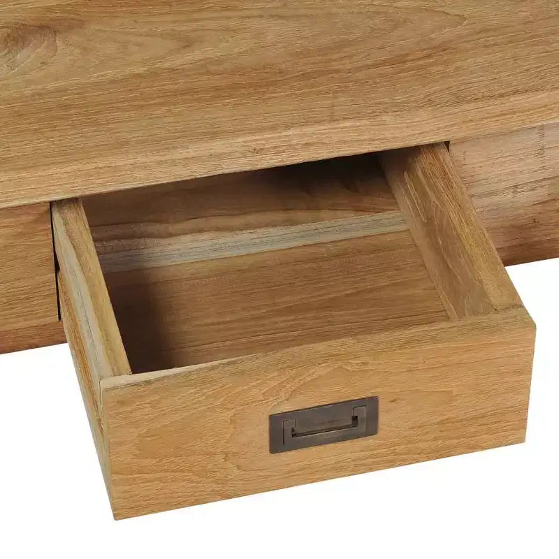 vidaXL Tavolino da caffè in legno massello di teak con due cassetti - Tavolo in stile rustico marrone per soggiorno e salotto, facile da montare