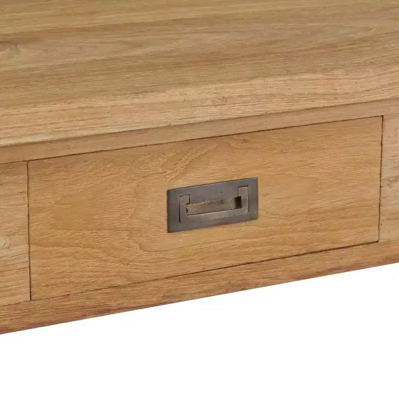 vidaXL Tavolino da caffè in legno massello di teak con due cassetti - Tavolo in stile rustico marrone per soggiorno e salotto, facile da montare