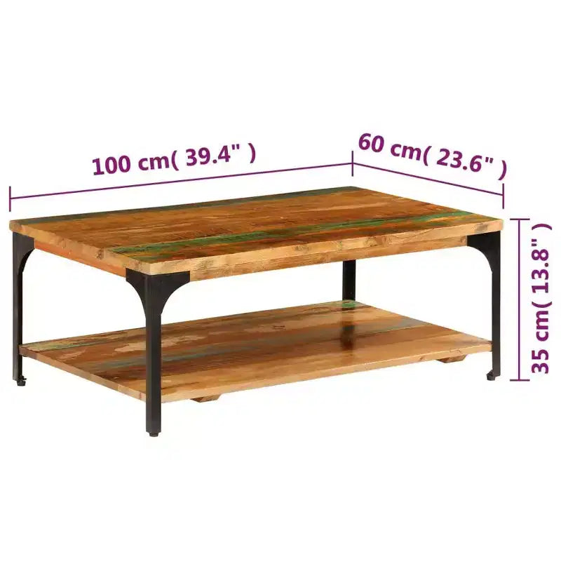 vidaXL Tavolino da caffè Tavolino da divano con ripiano portaoggetti Legno massello - 100 x 60 x 35 cm legno massello di recupero