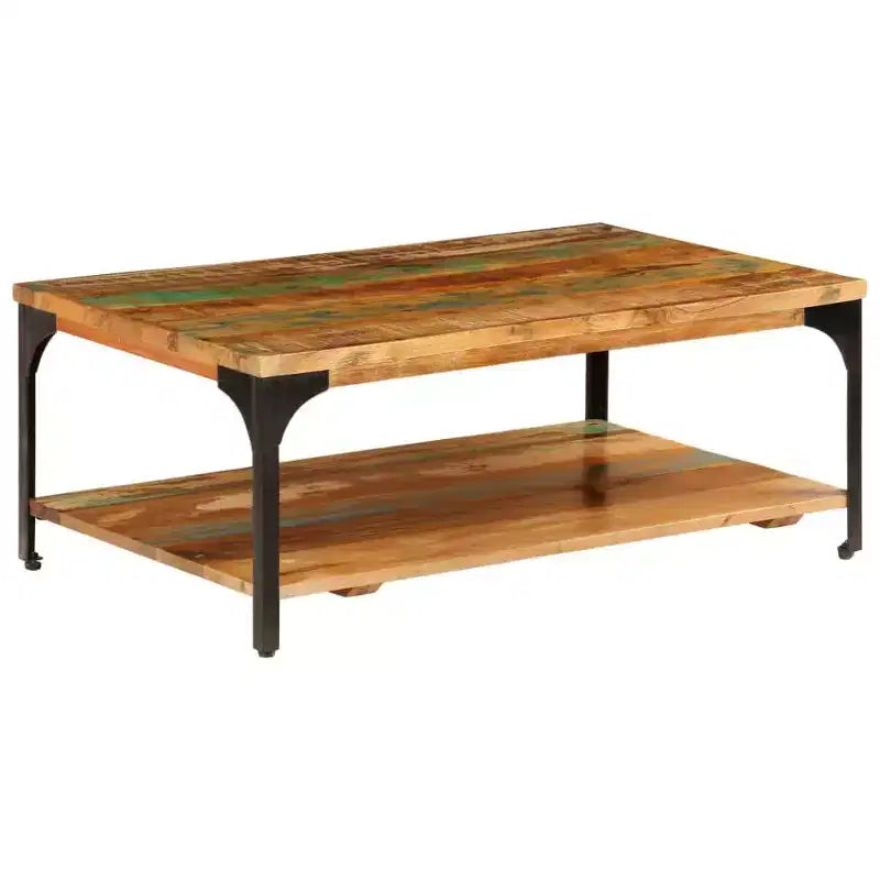 vidaXL Tavolino da caffè Tavolino da divano con ripiano portaoggetti Legno massello - 100 x 60 x 35 cm legno massello di recupero