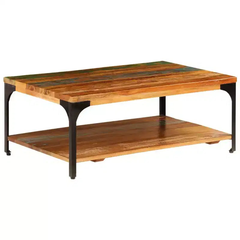 vidaXL Tavolino da caffè Tavolino da divano con ripiano portaoggetti Legno massello - 100 x 60 x 35 cm legno massello di recupero