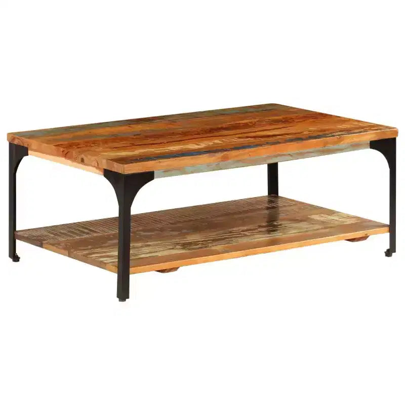 vidaXL Tavolino da caffè Tavolino da divano con ripiano portaoggetti Legno massello - 100 x 60 x 35 cm legno massello di recupero