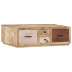 vidaXL Tavolino da caffè con 4 cassetti - Mobile artigianale in legno massello di mango - Elegante design rustico per soggiorno - Tavolino da divano marrone