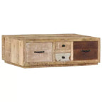 vidaXL Tavolino da caffè con 4 cassetti - Mobile artigianale in legno massello di mango - Elegante design rustico per soggiorno - Tavolino da divano marrone