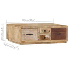 vidaXL Tavolino da caffè con 4 cassetti - Mobile artigianale in legno massello di mango - Elegante design rustico per soggiorno - Tavolino da divano marrone
