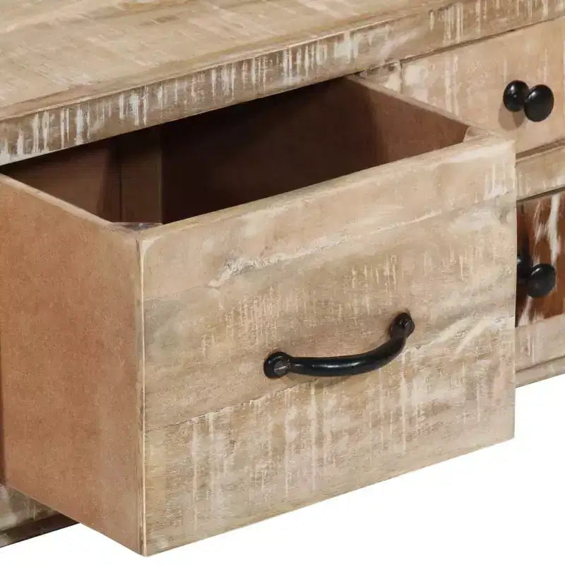 vidaXL Tavolino da caffè con 4 cassetti - Mobile artigianale in legno massello di mango - Elegante design rustico per soggiorno - Tavolino da divano marrone