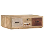 vidaXL Tavolino da caffè con 4 cassetti - Mobile artigianale in legno massello di mango - Elegante design rustico per soggiorno - Tavolino da divano marrone
