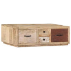 vidaXL Tavolino da caffè con 4 cassetti - Mobile artigianale in legno massello di mango - Elegante design rustico per soggiorno - Tavolino da divano marrone