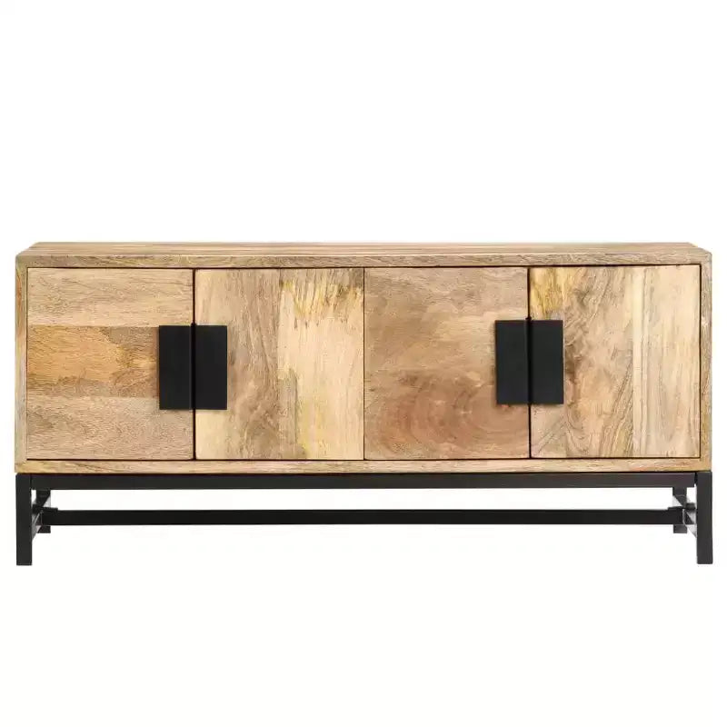 vidaXL Tavolino da caffè basso con contenitore - Realizzato in legno massello di mango con gambe in acciaio verniciato a polvere, design rustico e industriale, marrone